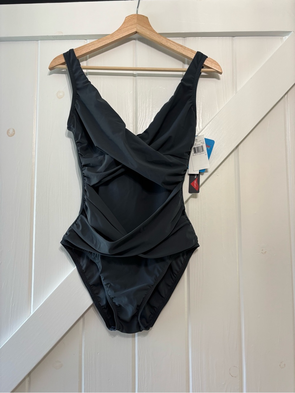 Karla Colletto Smart Surplice Underwire One piece Charcoal Size 12 NWT - Picture 2 of 6